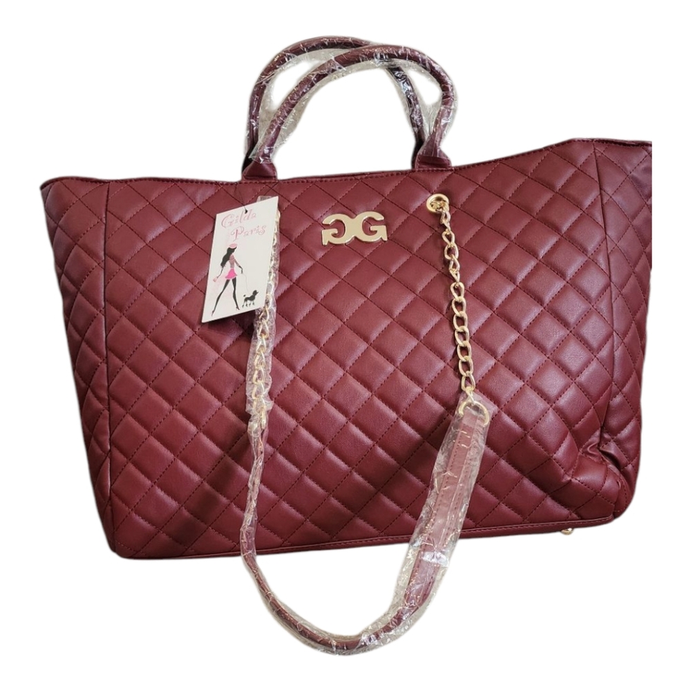 Elegant Burgundy Quilted Tote Bag